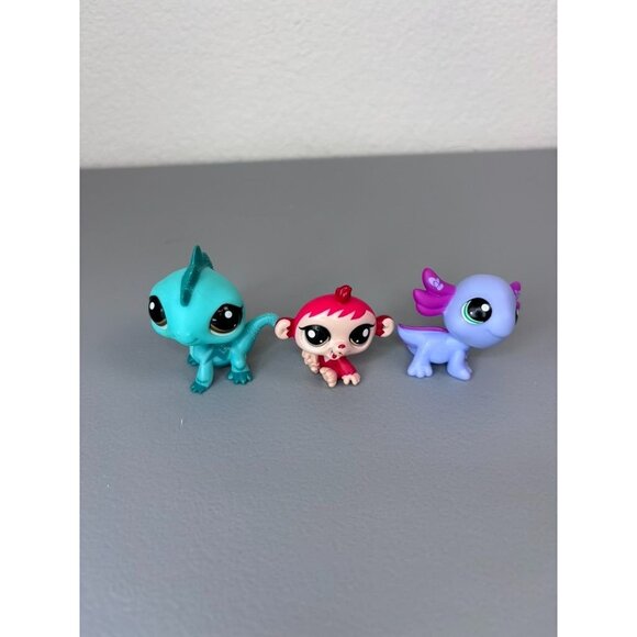 LPS Littlest Pet Shop‎ lot of 3 toy figures axolotl iguana monkey - Picture 1 of 7